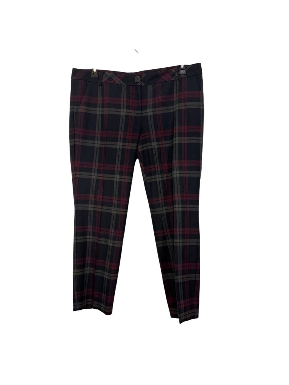 Express Columnist Plaid Ankle Pants Women Size 14R Burgundy & Gray Office Wear